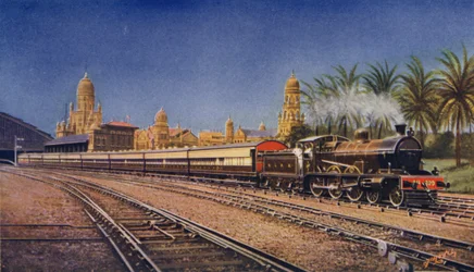 Der Bombay-Poona Express verlässt den Victoria Terminus, Bombay, Great Indian Peninsula Railway